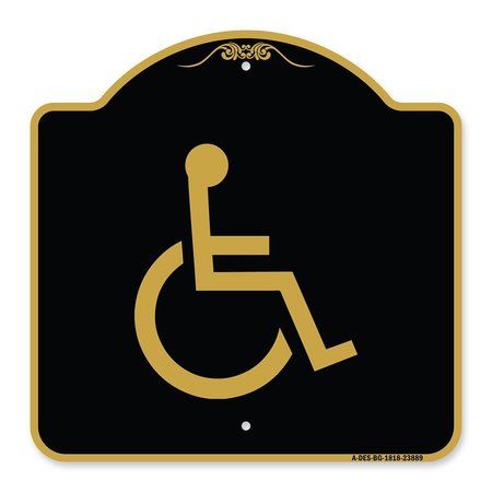 SIGNMISSION Designer Series Sign Large Handicapped, Black & Gold Aluminum Sign, 18" x 18", BG-1818-23889 A-DES-BG-1818-23889